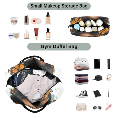 Afro Woman Butterflies Travel Duffel Bag Gym Bag Sports Tote Bag with Multiple Interior Pockets Shoulder Weekender Bag for Women Men with Toiletry Bag 20.5”x 7.9”x 13.8”4