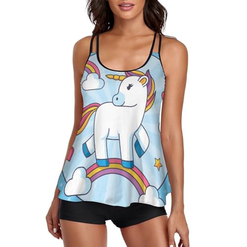 Maillot de bain tankini licorne bleue avec short pour femme
