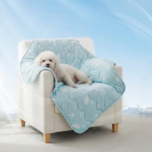 NWK Dog Cooling Blanket, Q-Max0.345, Ice Silk Cool to Touch Material, Reversible Breathable Bed Cover, Furniture Protector Couch Sofa for Summer, Machine Washable (Ocean Blue, 30'' X 40'')