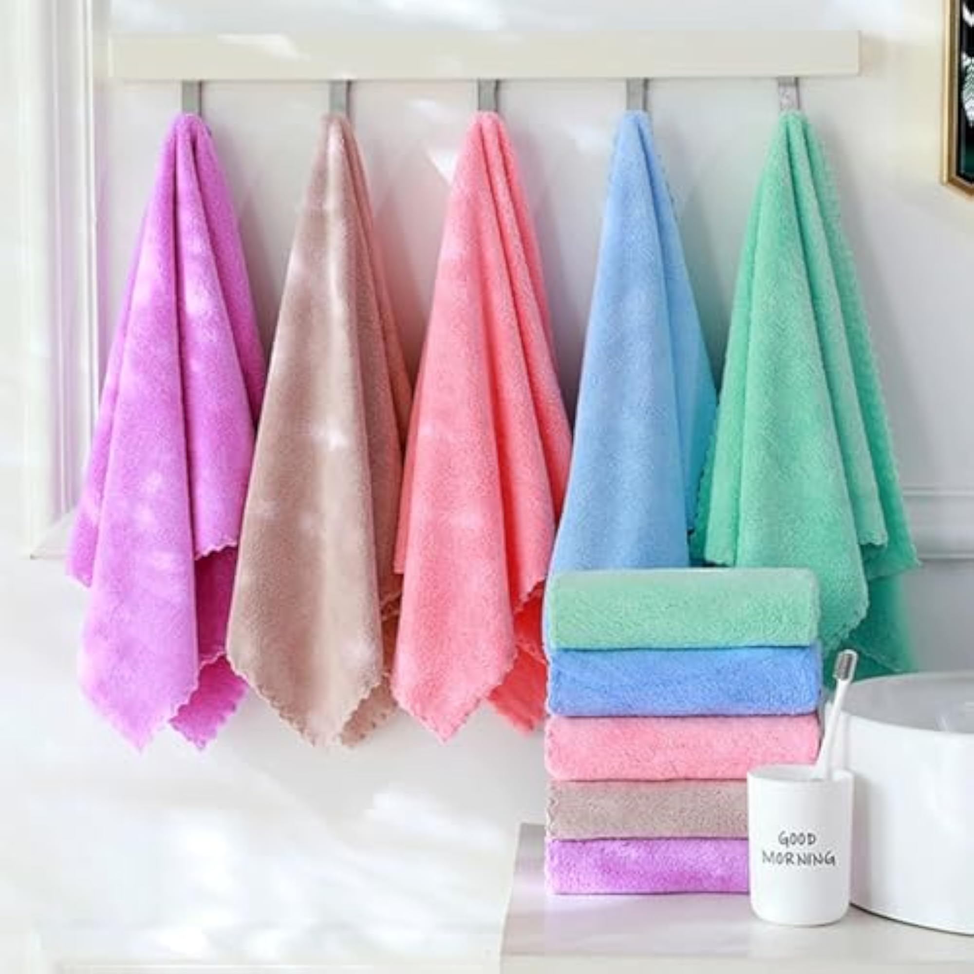Premium Coral Velvet Washcloths Set, 5 Pack