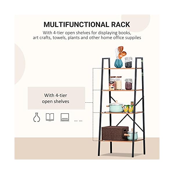 HOMCOM 4-Tier Vintage Ladder Shelf Bookcase Wood Storage Rack Stand Plants Display Black brown - Image 5