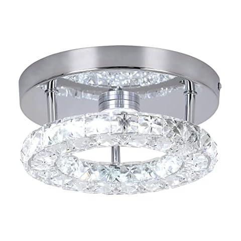 Kaniker Moderne LED Kristall Deckenleuchte 15W Mini K9 Kristall Pendelleuchte 3-Farben Wechselbar Halbeinbau-Kronleuchter für Kücheninsel Esszimmer Schlafzimmer Flur Badezimmer Wohnzimmer Cover