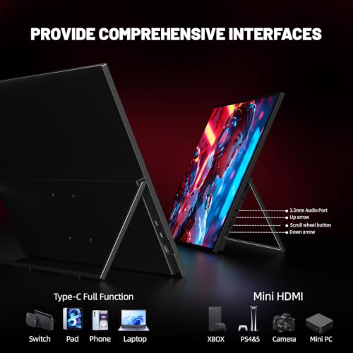 Image of Portable Monitor 4K 23.8 inch 3840 * 2160 UHD 100% sRGB 60Hz HDMI USB-C 24 inch Large Travel Monitor for Laptop, Built-in Stand & VESA Mount, Second Screen for PC Game Consoles