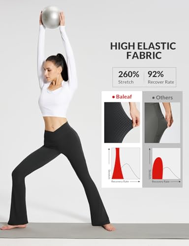 baleaf Women's Flare Leggings with Zipper Pockets Crossover High Waist Bootcut Yoga Pants Tummy Control Bell Bottom Leggings4