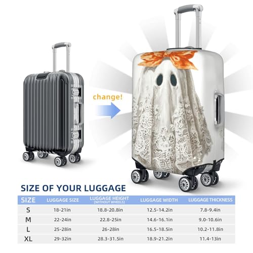 Whimsical Halloween White Ghost Orange Bow Elastic Travel Luggage Covers Dustproof Scratch-Resistant Suitcase Protector Fit 22-24 Inch4