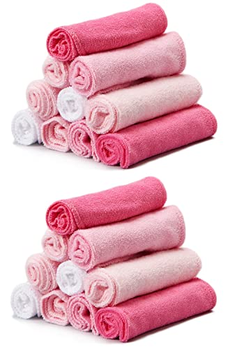 Image of Spasilk Washcloth Wipes Set for Newborn Boys and Girls, Soft Terry Washcloth Set, Pack of 20, Pink