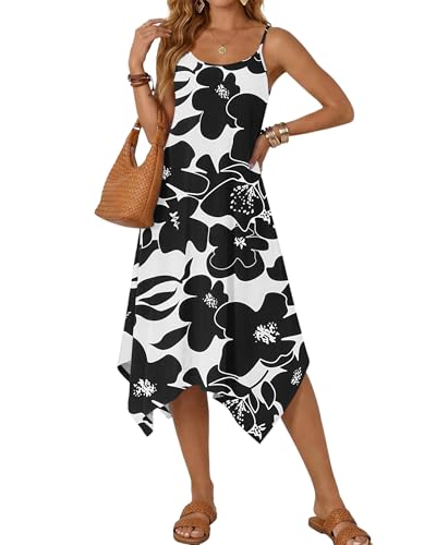 Image of AUSELILY Women's Summer Dresses 2026 Casual Sleeveless Spaghetti Strap Sundress Asymmetrical Midi Dress with Pockets