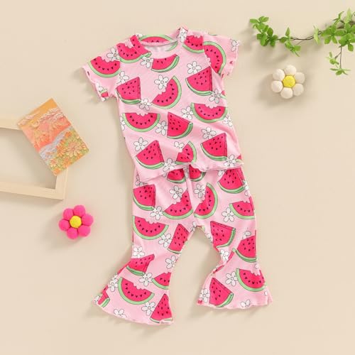 Image of Ayalinggo Baby Girl Summer Outfits Short Sleeve Lettuce Trim Floral Tops + Shorts Set Infant Clothes