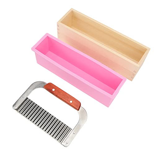 Soaps Molds Making Kit With Wooden Cutter Measuring Box, Loaf Soap Cutter With Silicone for Beginners DIY