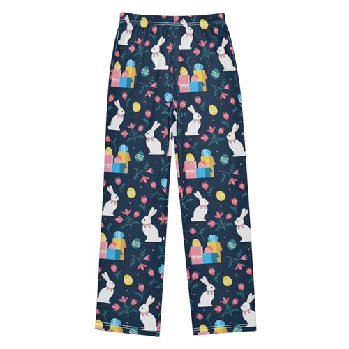 ZZXXB Bunny Flowers Easter Egg Boys Long Pants Soft Trousers Elastic Waist Kids Lounge Bottoms with Pockets S-XL