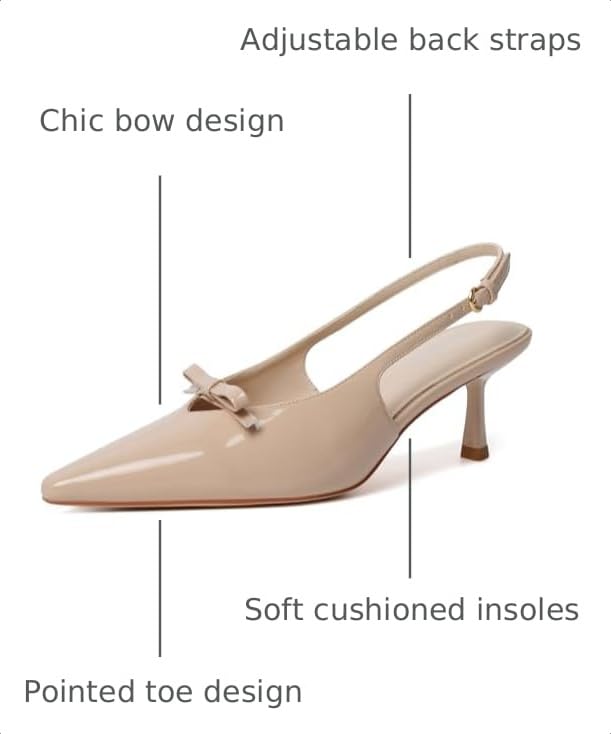 Image of Mostrin Kitten Heels for Women Pointed Toe Pumps Patent Leather Low Heel Slingback Heels with Buckle Dress Shoes for Dating Party Working