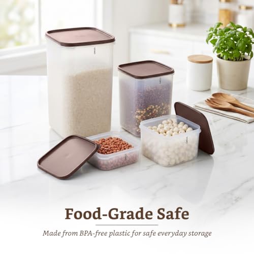 Image of Amazon Brand - Solimo Airtight Plastic Square Storage Containers Food Grade Set of 4(1.5L,2.7L,5.5L& 15.5L) | BPA-Free Durable Kitchen Storage | Stackable Pantry & Fridge Containers for Dry Food, Brown