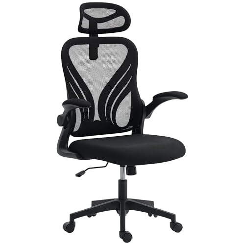 HOMCOM Chaise Bureau Ergonomique, Fauteuil de Bureau en Maille avec Dossier Rabattable, Appui-tête 2D, accoudoirs relevables, Soutien Lombaire, Fonction de...