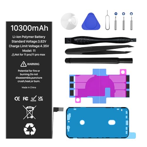 10300mAh Akku für iPhone 11 Hohe Kapazität 0 Zyklen ErsatzAkku für iPhone 11 A2111 A2223 A2221 mit Reparatur-Werkzeug-Kit