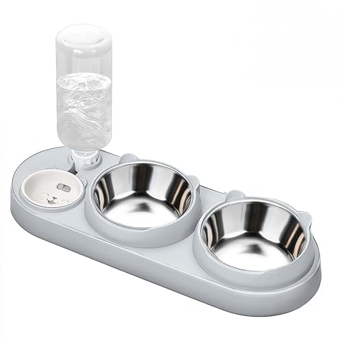 Marchul 3 in 1 Katzennapf, Katzenfutter und Wassernapf Set mit Wasserspender und Edelstahlnäpfen, 15° geneigte Haustier Erhöhte Drei Schalen für Indoor-Katzen, kleine oder mittelgroße Hunde Marchul 3 in 1 Katzennapf, Katzenfutter und Wassernapf Set mit Wasserspender und Edelstahlnäpfen, 15° geneigte Haustier Erhöhte Drei Schalen für Indoor-Katzen, kleine oder mittelgroße Hunde