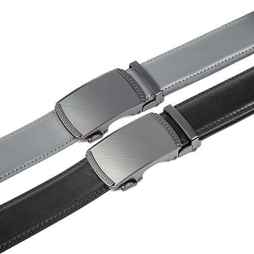 Image of Founders & C Mens Belt 2 Pack,Leather Ratchet Click Belt Dress with Slide Buckle 1 3 /8 inch in Gift Set Box- Size Adjustable