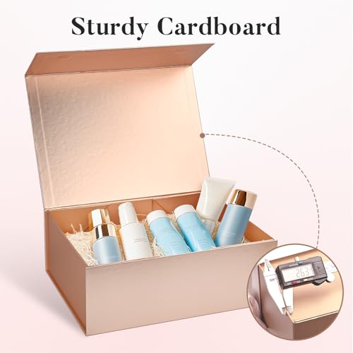 Image of LIFELUM Rose Gold Gift Box with Magnetic Lids for Presents, 14 inchx8.5 inchx4.5 inch