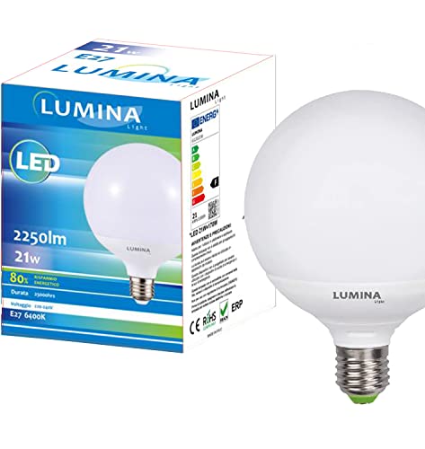Bombilla LED E27 luz fría globo 21 W 6400 K luminosa | Bombilla LED E27 globo casquillo E27 luz cálida 120 x 156 mm Duración 25 000 H 2250 lúmenes (globo 21 W 6400 K) [Clase de eficiencia energética