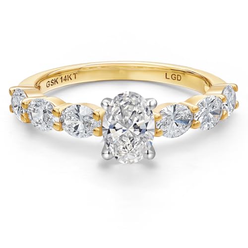 Gem Stone King 14K Two Tone Gold 6X4MM Oval Cut Gemstone Birthstone and 4X3MM Oval Lab Grown Diamond Engagement Ring For Women | Wedding Anniversary Promise Gold Ring3