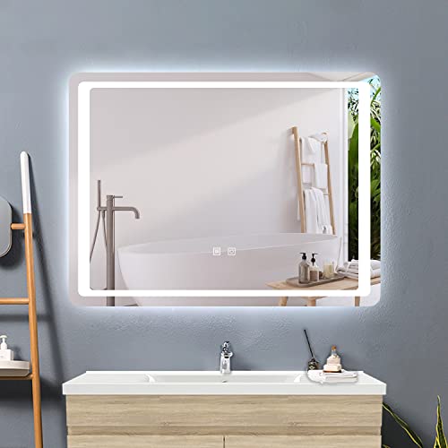 HAPAOSO Miroir de Salle de Bain 80x60cm avec Miroir Mural Anti-buée rectangulaire Lumineux + Interrupteur Tactile Miroir LED Blanc Froid 6000k