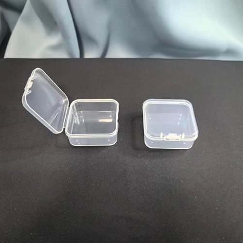 Image of 4-Pack Mini Clear Plastic Storage Boxes with Hinged Lids - Transparent Organizer Containers for Jewelry, Beads, Crafts, Pills, Earplugs, and Small Items - Sturdy Square Cases (1.7 x 1.7 inches)
