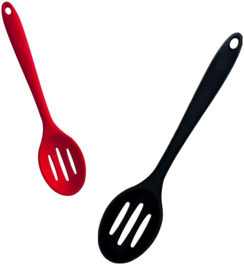 Kitchen Slotted Spoon, 2 Pcs Silicone Slotted Spoon Heat Resistant, Non Scratch Cooking Spoons Set for Stirring, Scooping and Mixing