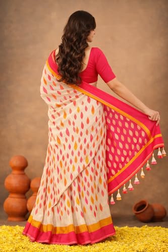 Image of Jack & Jini Women's Floral Print Pure Georgette Saree with Blouse Piece | Soft Casual & Festive Drape | Gift for Mother, Wife.