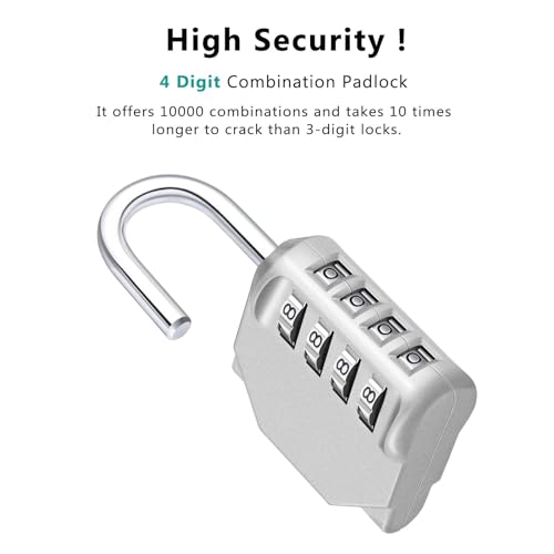 ZHEGE Combination Lock 2 Pack, 4 Digit Outdoor Padlock for School Gym Sports Locker, Fence, Toolbox, Case, Hasp Cabinet Storage (Silver, 2Pack)