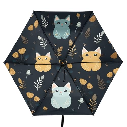 Parapluie pliant compact pour enfants et voyages à motif floral et chats