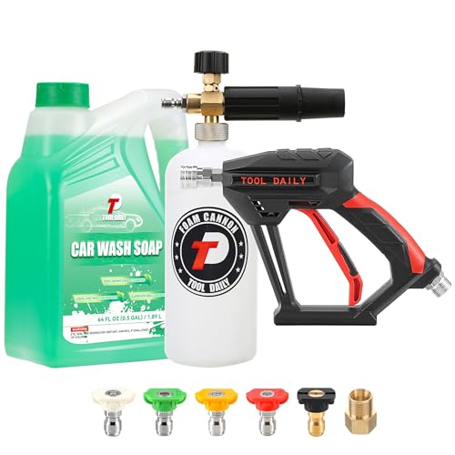 Image of Tool Daily Short Pressure Washer Gun with Foam Cannon, Car Wash Soap 64 Oz, 5 Power Washer Nozzle Tips, 1 /4 Inch Quick Connect