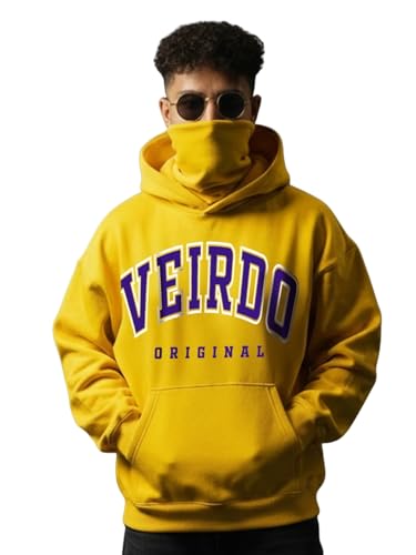 Image of Veirdo Fleece Oversized Baggy Fit Hooded Sweatshirt Drop Shoulder Typographic Logo Printed Full Sleeve Hoodie for Men (Avaiable in Colors: Copper Tan, Rust & Red)