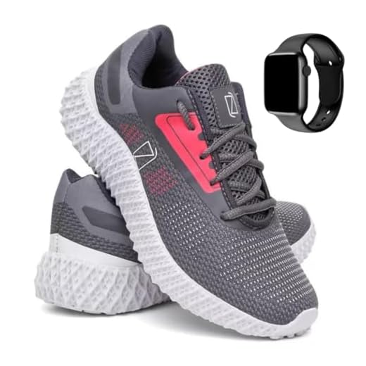 Kit Tênis Feminino Leve Confortável + Relógio Digital – Academia Caminhada Corrida Fitness Presente (Cinza-Rosa, BR, Adulto, Numérico, 37)
