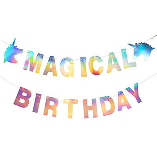 Flairs New York Happy Birthday Decorations Banner Party Props (Pack of 1 Banner, Iridescent Unicorn Magical Birthday)