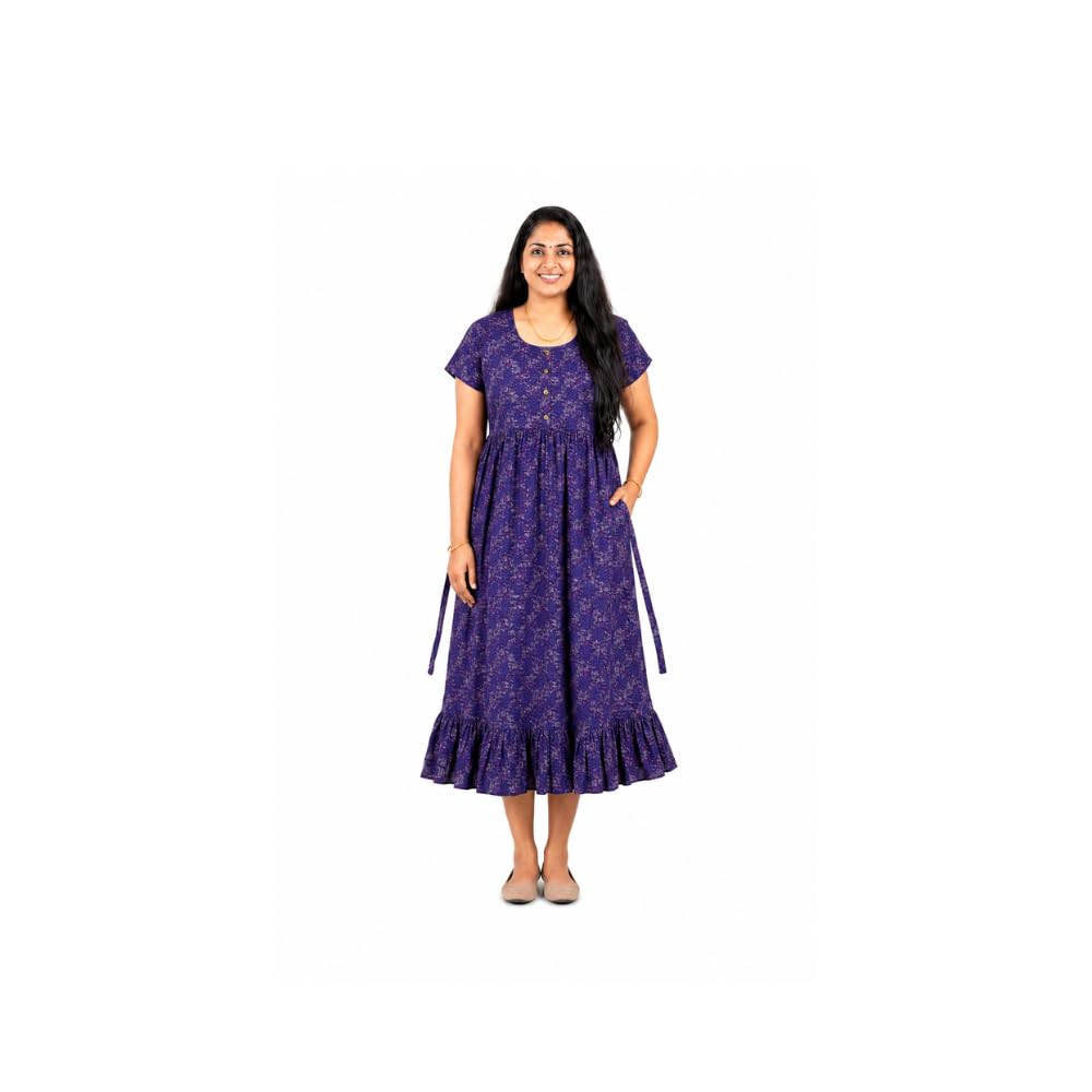 Frock Style Short Nighty - Cotton | Ponnus | Short Nighty with Half Puff Sleeves | Sleepwear | Night Gown - Pack of 1-image-25