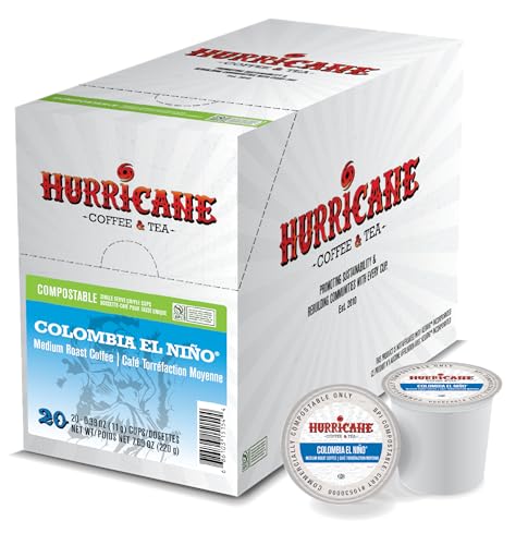Image of Hurricane Coffee Colombia El Nino, Compostable Coffee Pods - Medium Roast, K-Cup Compatible, 20 Count