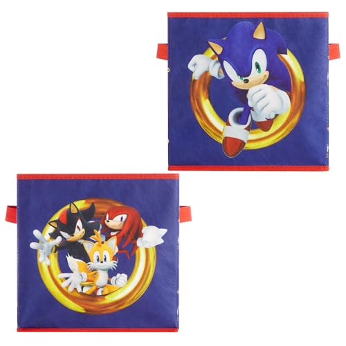Image of Idea Nuova Sonic the Hedgehog Storage Cubes with Handles, Set of 2, Durable 10 inchx10 inch Closet Organizers for Kids' Rooms, Blue