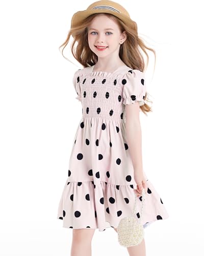 Little Girls Polka Dots Lantern Ruffle Sleeve Elastic High Waist Maxi A-line Pleated Summer Party School Dress