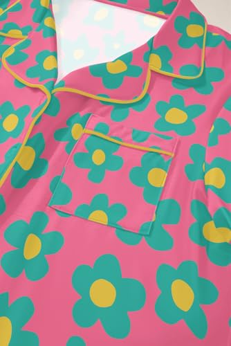 Image of KevaMolly Women Floral Notch Collar 2 Piece Holiday PJ Set | Print Short Sleeve Top, Drawstring Soft Vacation Sleep Shorts