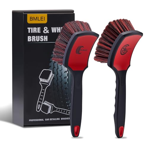 BMLEI Wheel & Tire Brush Set 2 Pack Car Wheel Brush & Tire Cleaner Brushes Soft Bristle Rim Brush and Stiff Tire Scrub Brush Scratch-Free Wheel Cleaning Kit for Car Detailing Trucks SUVs
