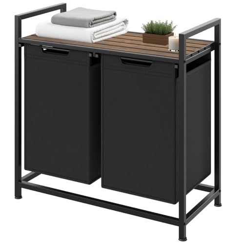 tectake® Meuble de buanderie Industriel 2 Paniers à linge Corbeille a linge Panier rangement Panier linge sale Bac de rangement Organisateur salle de bain...