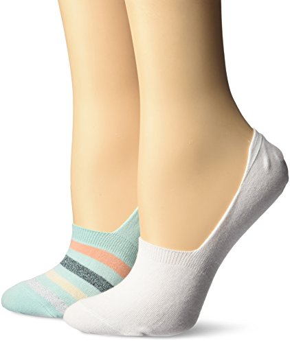Keds Women's 2 Pack Lurex Print Sneaker Liner Socks, Eggshell Blue Assorted, Shoe Size: 4-10