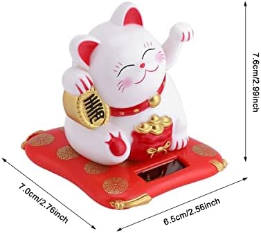 X-go Lucky Waving Cat, Solar Powered Fortune Lucky Wealth Welcoming Cat Cute Good Luck Wealth Welcoming Cats with Waving Arm for Home Display Car Decor Feng Shui Decoration (White)