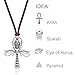 Karsee Ankh Cross Charm Pendant Necklace Horus Eye and Egyptian Scarab Integrated Vintage Jewelry Gifts Unisex Brown Adjustable Sliding Knot Leather Cord, Ancient Silver