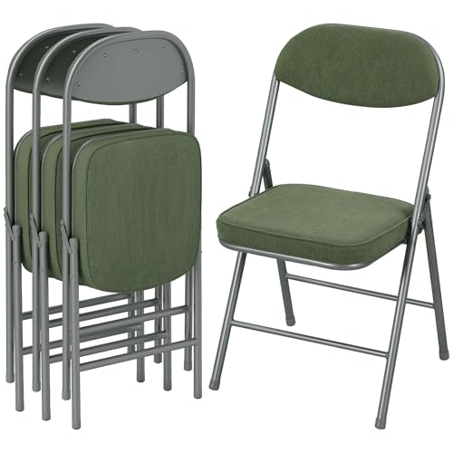 HOMCOM Lot de 4 chaises Pliantes chaises de Salle à Manger Portables intérieur avec assises et dossiers rembourrés en Velours côtelé et Cadre en Acier,...