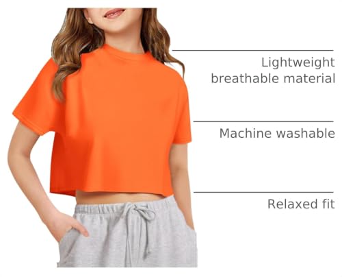 Image of Girls Athletic Oversized Crop Tops Kids Drop Shoulder Short Sleeve T Shirts Workout Tees 5-14 Years