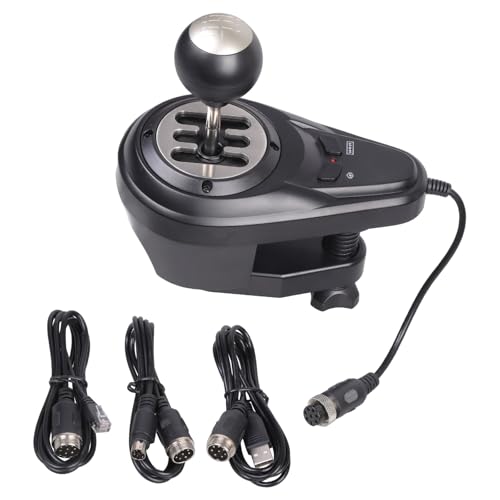 YROHGKPN 1 6+1 Speed Metal Shifter with Handbrake & Reverse Mode, Plug & Play Sequential for PC Racing Adjustable Clamp Mount Plug and Play Sims Shifter