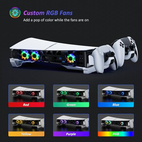 Image of NexiGo Slim Horizontal Stand for PS5 with Charging Station for Dual Sense&Dual Sense Edge Controllers,Silent Cooling Fan w /Intelligent Temperature Control, LED Indicators, White