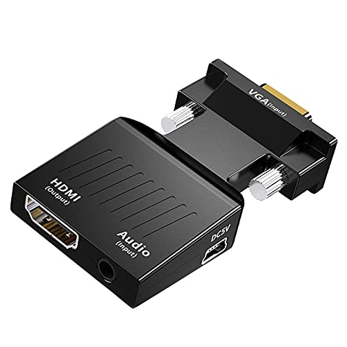 VJK VGA to HDMI Converter, Male VGA in Female HDMI 1080p Video Audio Adapter, PC VGA Source Output to TV Monitor with HDMI Connector,Male to Female Dongle adaptador for Computer,Laptop,Projector,TV