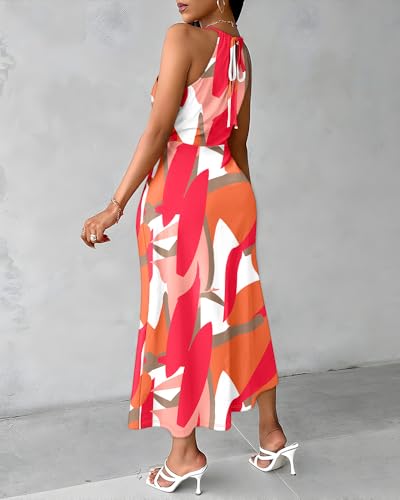 Image of CHICME Womens Halter Floral Print Bodycon Midi Dress