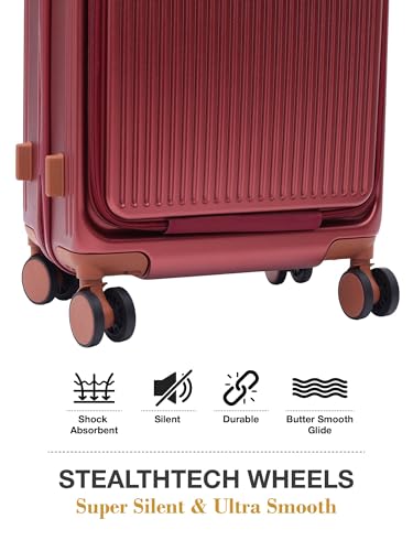 Image of FUR JADEN The Aviator TechPro 55cm German Polycarbonate Travel Luggage Cabin Suitcase with USB Port, Laptop Compartment, 8 StealthTech Shock Absorbing Wheels, TSA Lock (CherryM, Cabin 20 inch)
